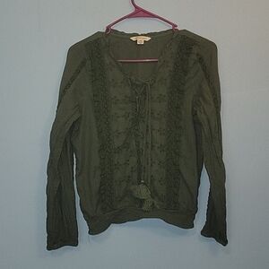 American Eagle Outfitters Dark Green Lace Blouse